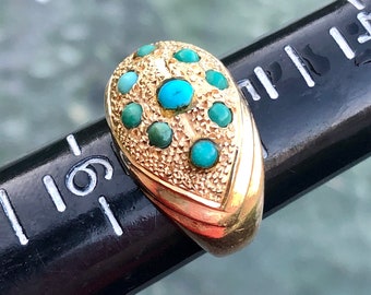 Antique 18k 750 Handmade Robin Egg Blue Persian Turquoise Dome Ring- From European Safe Deposit Box- One of a Kind Piece!