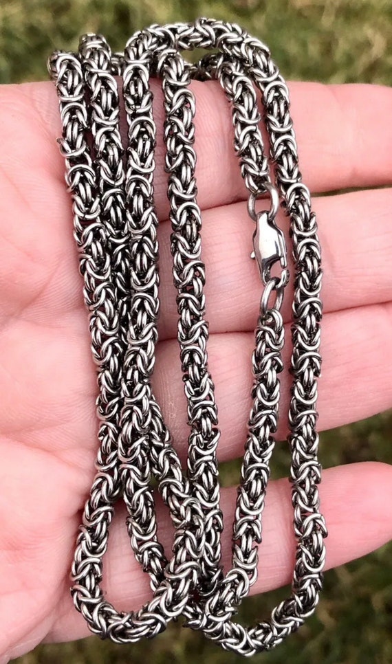 Vtg Fancy Byzantine Chain Silver Plated- 25” 5mm