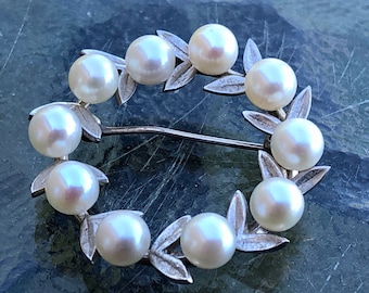 Mikimoto Sterling Silver 5 Cultured Pearl Vintage Floral Brooch - Etsy