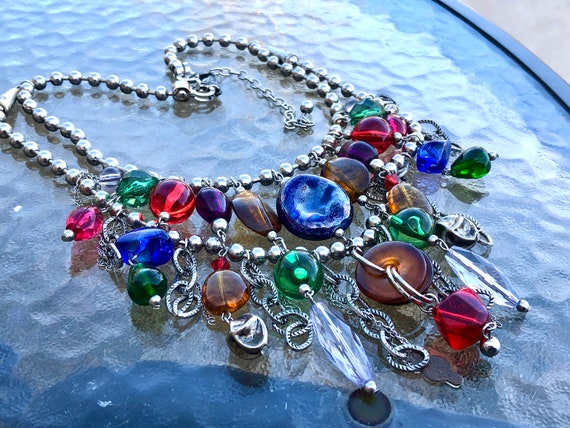 Vintage Multi-Strand Colorful Glass and Lucite Bi… - image 1