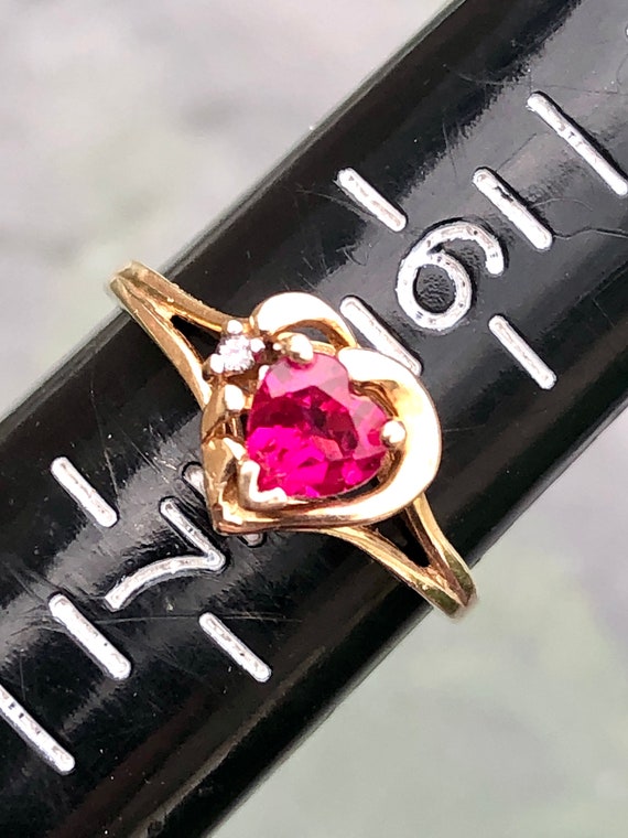 Vtg 10k Genuine Red Ruby And Diamond  Heart Shape… - image 2