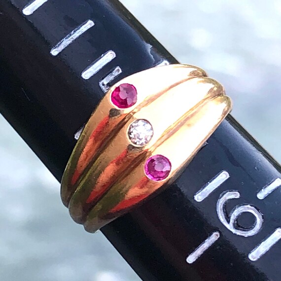 Estate 14k 585 Ruby and Diamond Journey Ring- Pas… - image 7