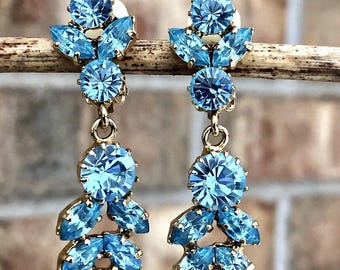 Stunning Vintage Juliana Style Light Sea Blue Long Dangle Earrings