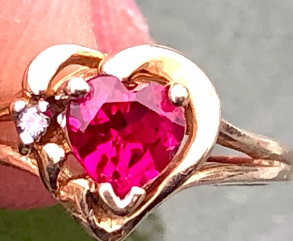 Vtg 10k Genuine Red Ruby And Diamond  Heart Shape… - image 8