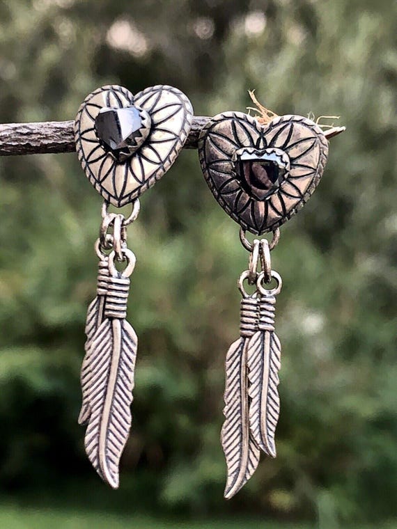 Heart Of Obsiian Vintage Native American Navajo Sterling Silver Bracelet Old Heart Of Obsiian Vintage Native American Navajo Sterling Silver Bracelet Old
