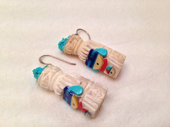 Handmade ZUNI Inlay Katchina Tribal Earrings with… - image 3