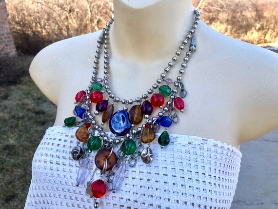 Vintage Multi-Strand Colorful Glass and Lucite Bi… - image 4