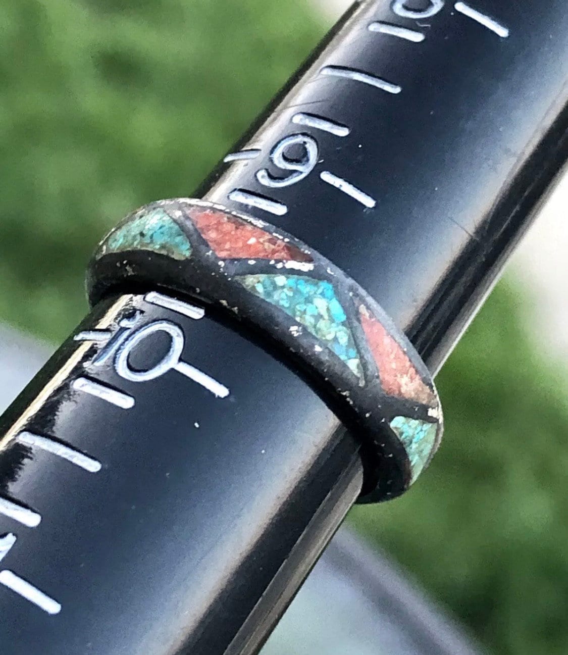 Antique Native American Handmade Sterling Silver Turquoise Coral Inlay Band Ring