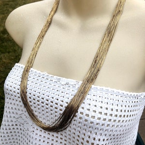 Navajo Heishi Tube 30 Strand Liquid Gold Over Sterling Silver Handmade Necklace