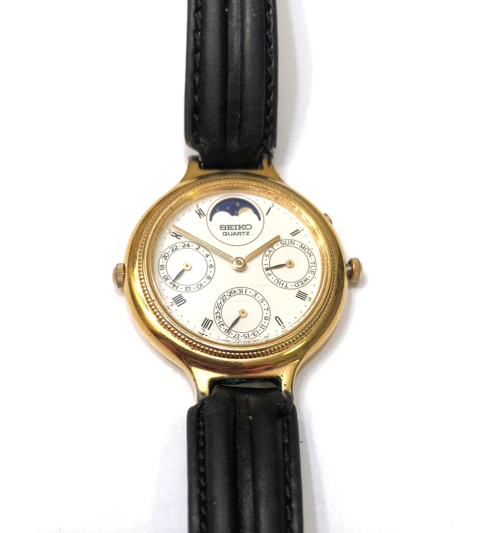 Seiko Elegance Moon Phase Triple Date Calendar 7f386210 Day Etsy