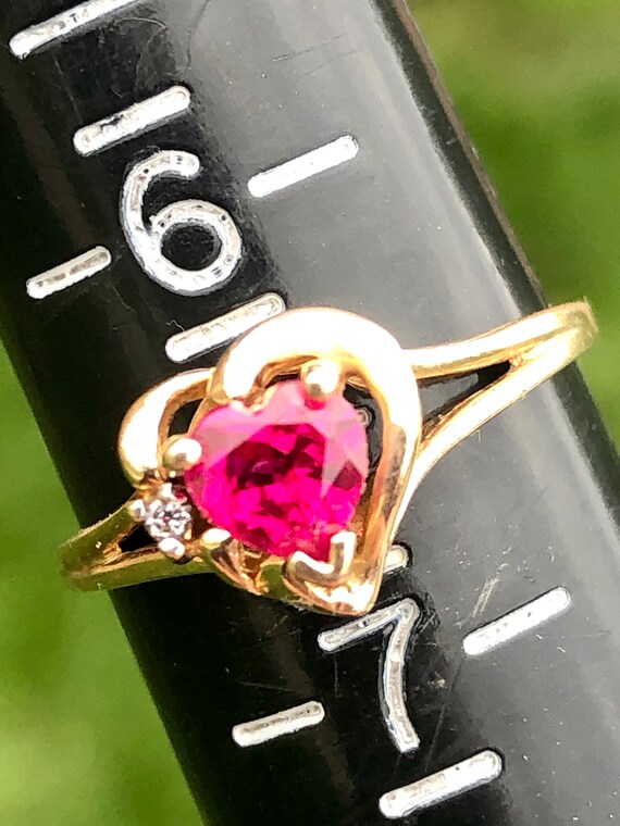 Vtg 10k Genuine Red Ruby And Diamond  Heart Shape… - image 1