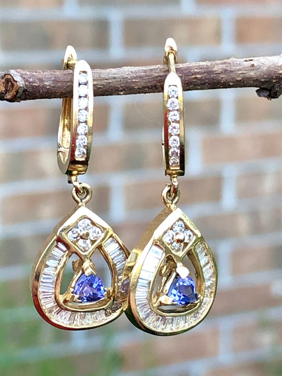 Estate Deutsch & Deutsch 14k Gold Tanzanite And Diamond Leverback Earrings