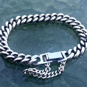 Sterling Silver Cuban Curb Link Bracelet With Patina 35.2g 7.5” Vintage Antique