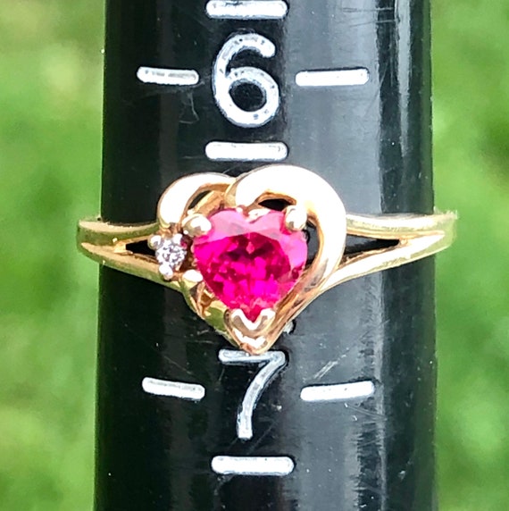 Vtg 10k Genuine Red Ruby And Diamond  Heart Shape… - image 4