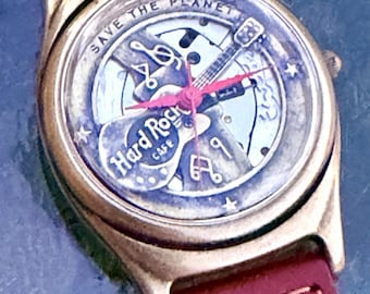 Rare Vintage HARD ROCK CAFE Save The Planet Brass Watch Japan Movement
