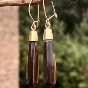 Vtg 14k Gold Tiger Eye Teardrop Dangle Earrings