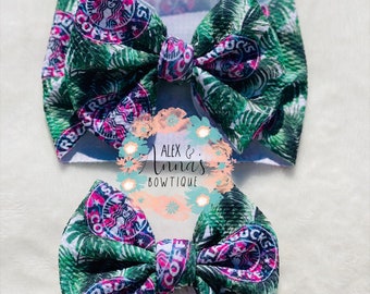 Frappe Latte Nylon Headband Clip Hair Bow RTS