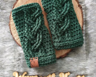 Linked Up Fingerless Gloves (Medium) - Hunter Green