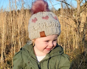 Puffy Love Beanie (Toddler) - Linen and Mauve Tweed