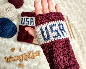 Crochet PATTERN - American Spirit Fingerless Gloves