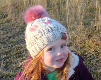 Puffy Love Beanie (Child) - Linen and Mauve Tweed