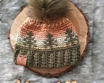 Rippled Timberline Beanie (3-6 Months) - Green with Sunset