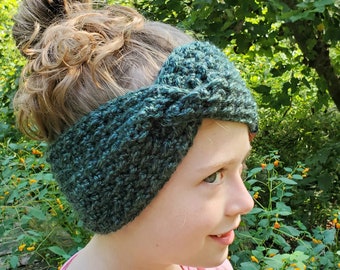 Child Twisted Rippled Up Headband - Forest Green