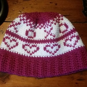 Crochet PATTERN - Hugs and Kisses | Fair Isle Crochet Pattern | Beanie Crochet Pattern | Bun Hat Crochet Pattern