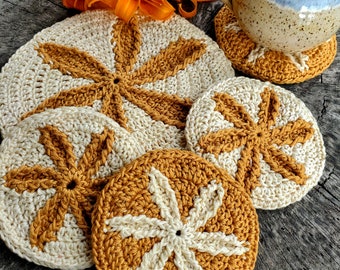 Crochet PATTERN - Boho Blossom Coasters and Trivet