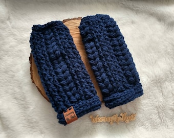 Puffed Up Fingerless Gloves - Medium Navy Blue