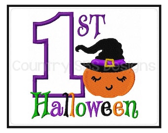 First Halloween Pumpkin Digital Embroidery Design 4x4 -INSTANT DOWNLOAD- Halloween Embroidery Design - Digital Machine Embroidery