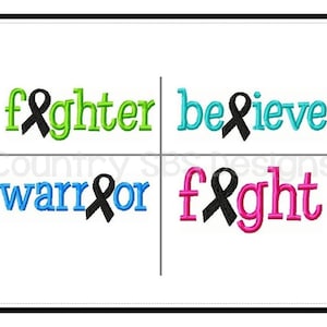 Ribbons Fighter- Warrior- Believe- Fight Digital Embroidery Design- INSTANT DOWNLOAD-
