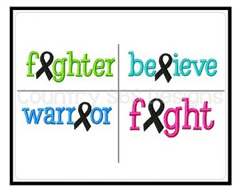 Ribbons Fighter- Warrior- Believe- Fight Digital Embroidery Design- INSTANT DOWNLOAD-