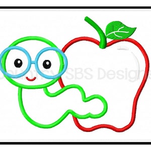 Book Worm Apple School Applique Embroidery Design  -INSTANT DOWNLOAD-