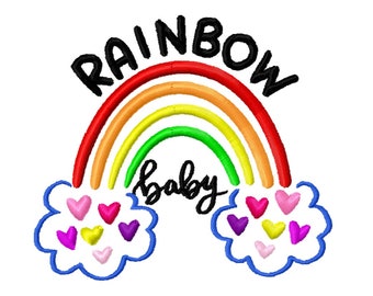 Rainbow Baby Hearts Embroidery Design - INSTANT DOWNLOAD