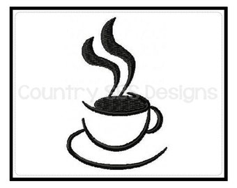 Coffee Mug Digital Embroidery Design 4x4 -INSTANT DOWNLOAD-