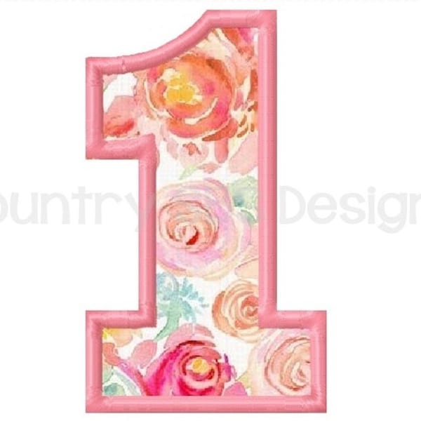 Applique Number Embroidery Design Number 1- 4x4 and 5x7  -INSTANT DOWNLOAD-