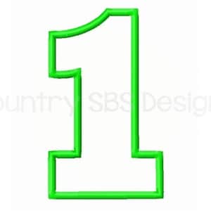 May include: A green outline of the number one. The number is filled in with white.