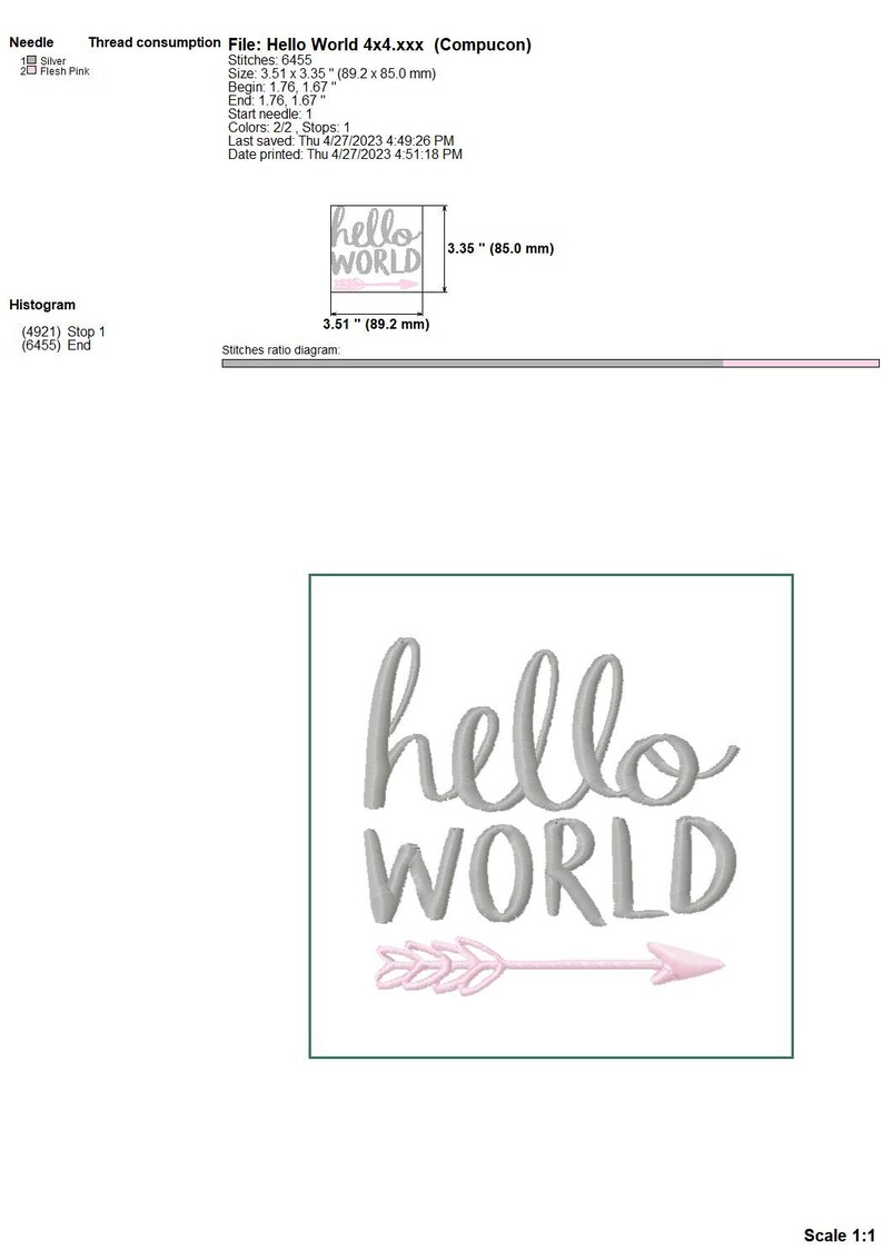 Hello World Embroidery Design 4x4 -INSTANT DOWNLOAD- - Etsy