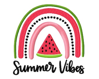 Watermelon Rainbow Summer Vibes Embroidery Design 4x4 -INSTANT DOWNLOAD-