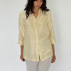 Vintage Cream Silk Collared Button Up Shirt XS S shirt with collar button down silky blouse lolita white off white neutral minimal image 1