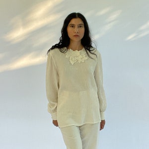 Vintage Escada Margaretha Lev Cream Silk Top chic evening cocktail wedding cottagecore prairie sweet