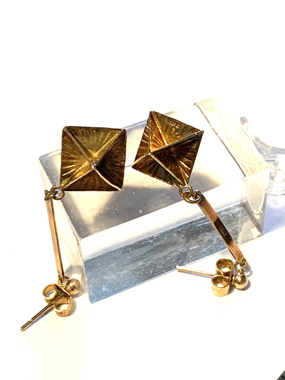 Triangular Prism Gold 9ct Gold Vintage Triangular Prism drop earrings - Gem