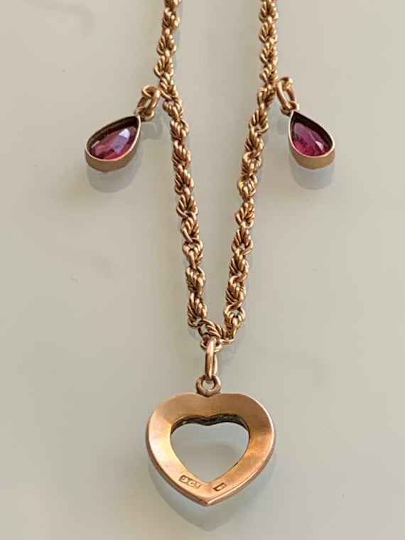 15ct Gold Antique Necklace with 9ct Heart & Drops. - image 8