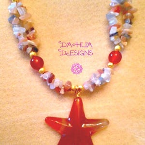 Necklace, Handmade, Carnelian, Moonstone, Gemstone, Starfish, Gold Plated Copper