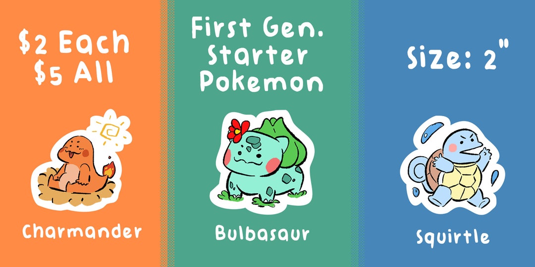 First Gen Sticker Fanart Derpy Edition : First Gen Starter Pokemon Vinyl Sticker - Etsy