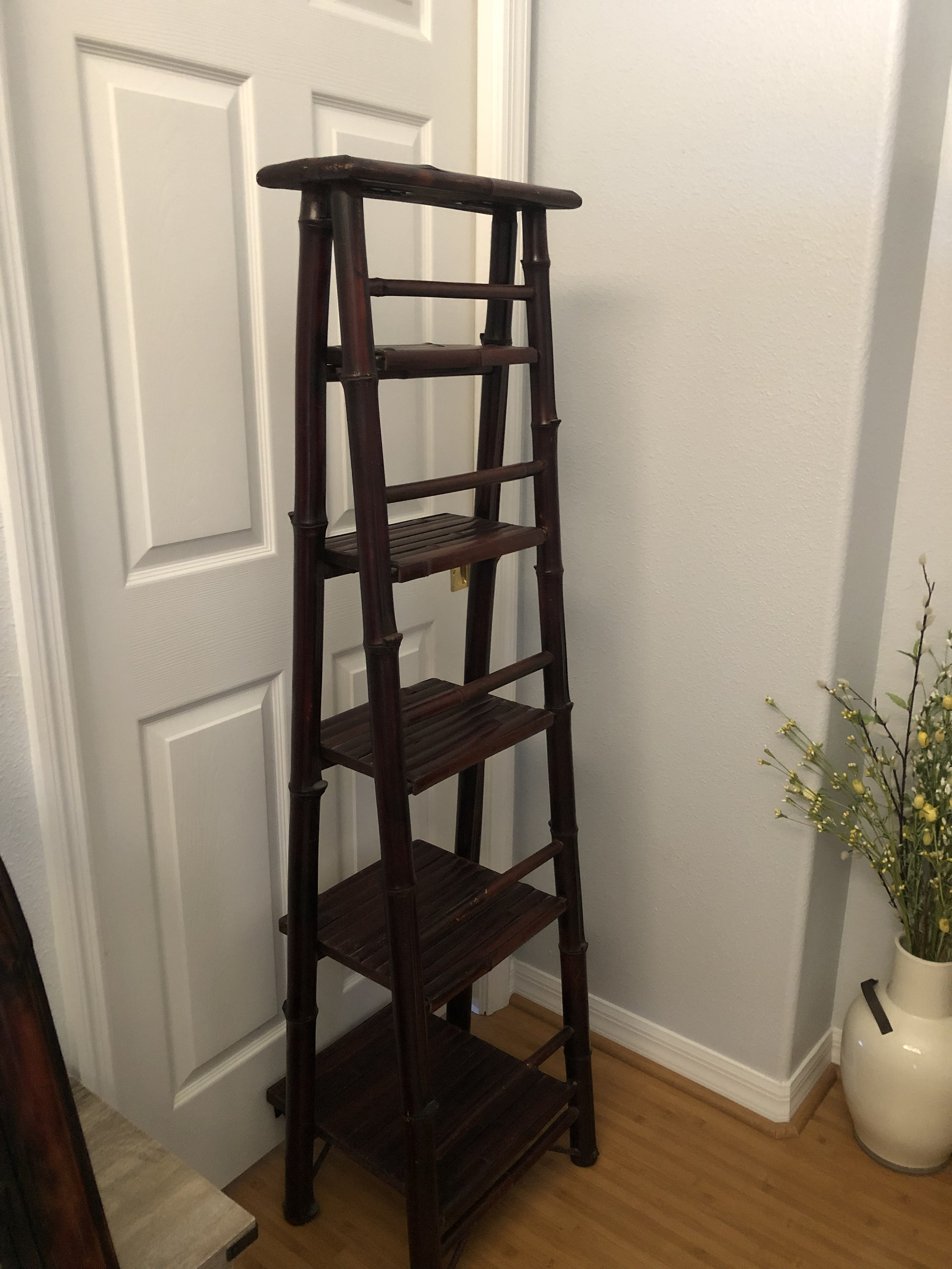 Vintage Bamboo Ladder Shelf, 5 Tier Foldable Ladder, Boho, Casual
