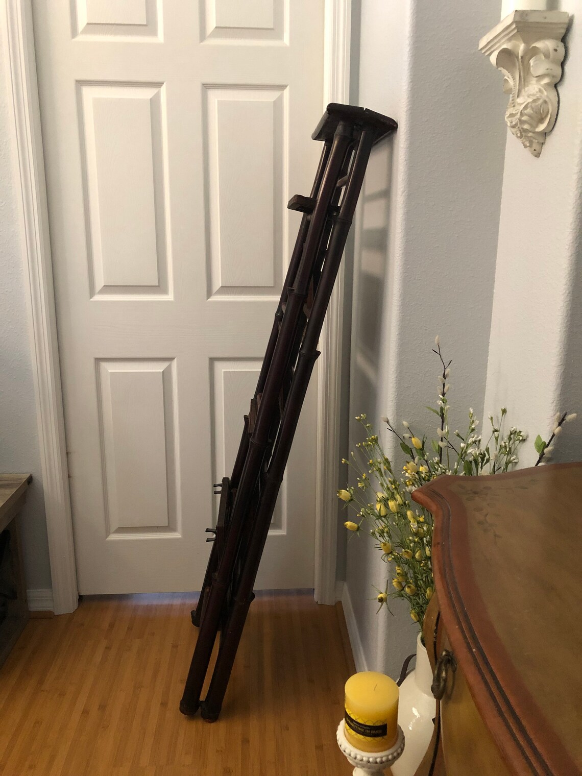 Vintage Bamboo Ladder Shelf, 5 Tier Foldable Ladder, Boho, Casual