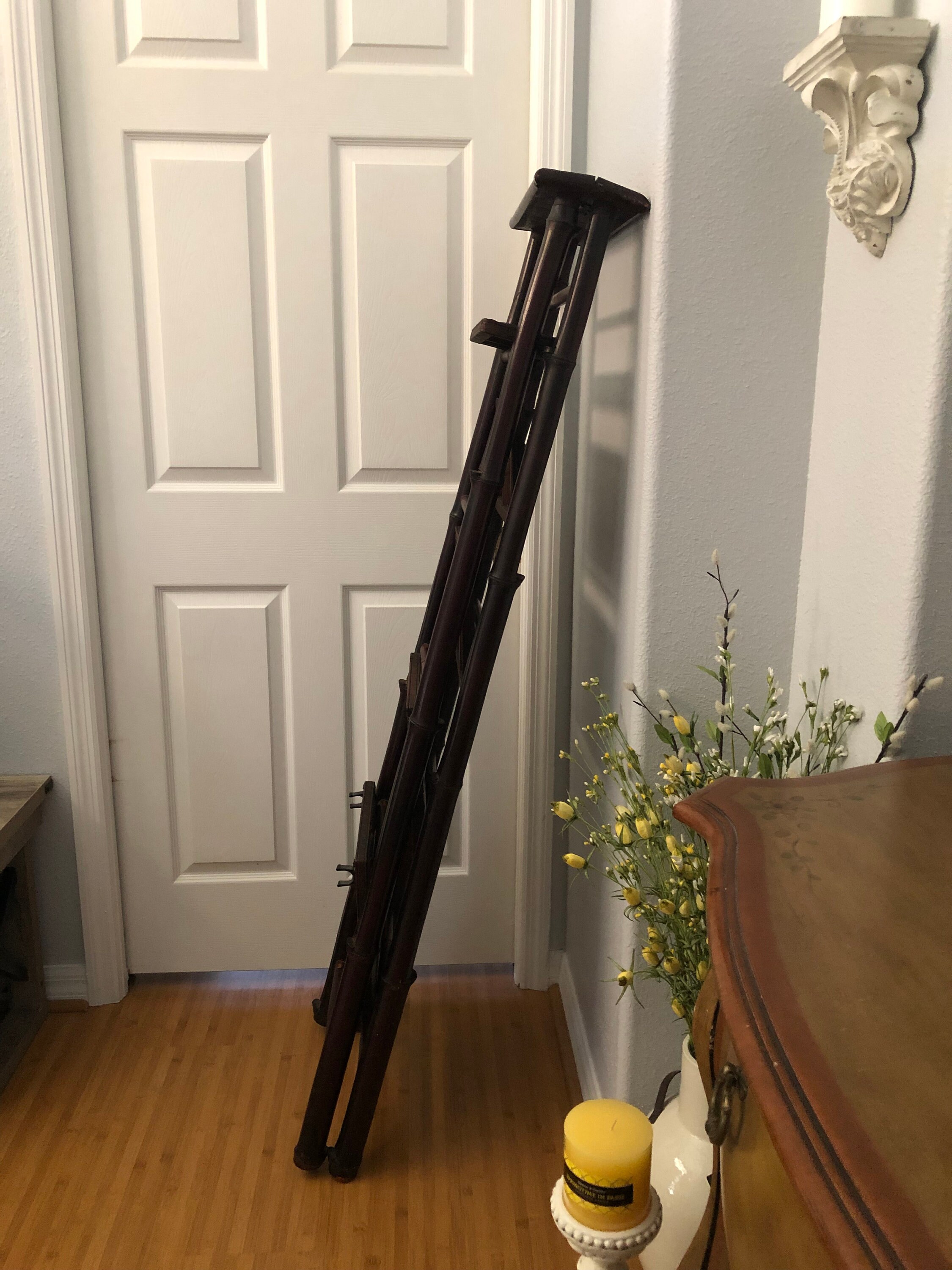 Vintage Bamboo Ladder Shelf, 5 Tier Foldable Ladder, Boho, Casual