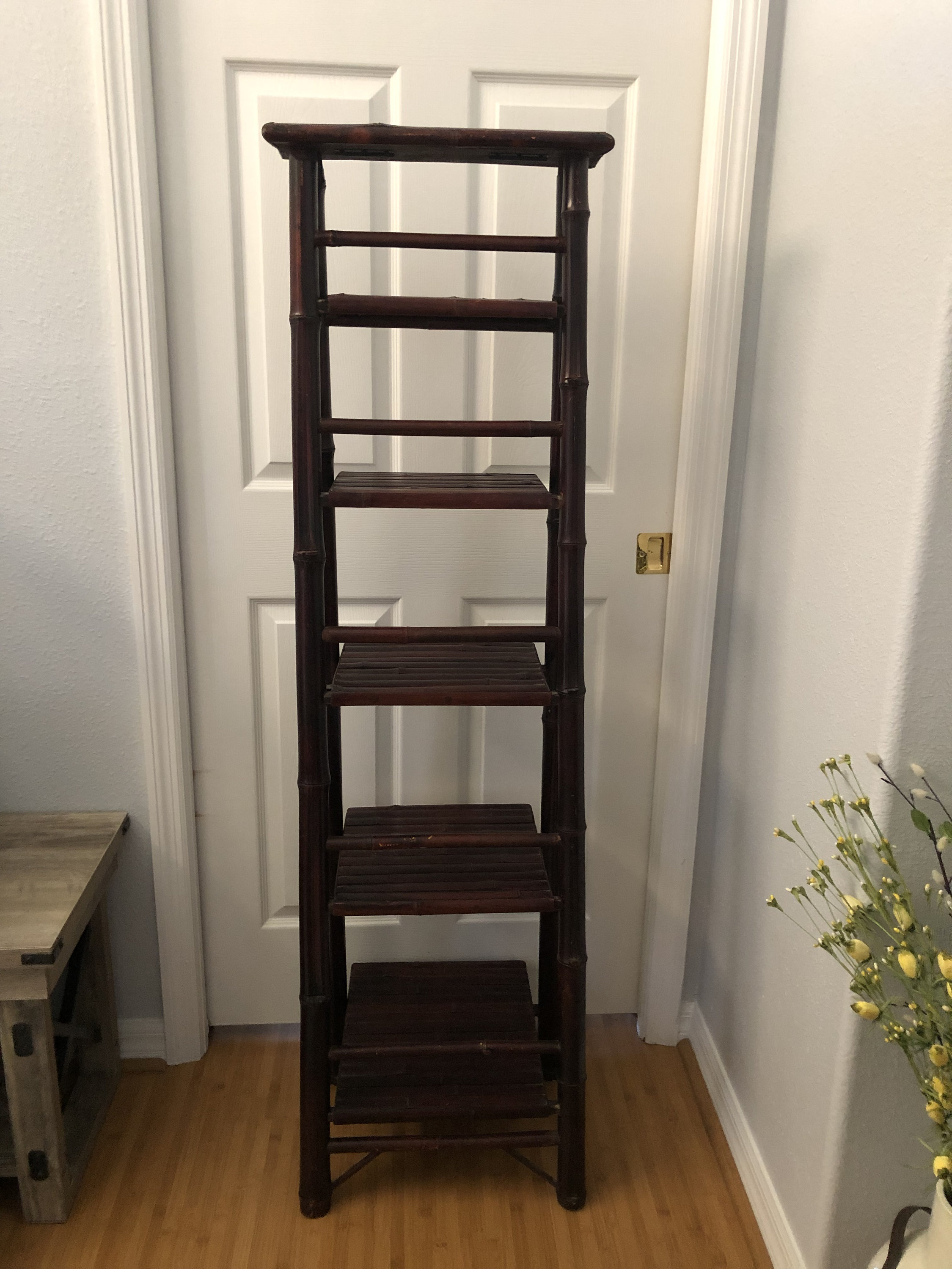 Vintage Bamboo Ladder Shelf, 5 Tier Foldable Ladder, Boho, Casual
